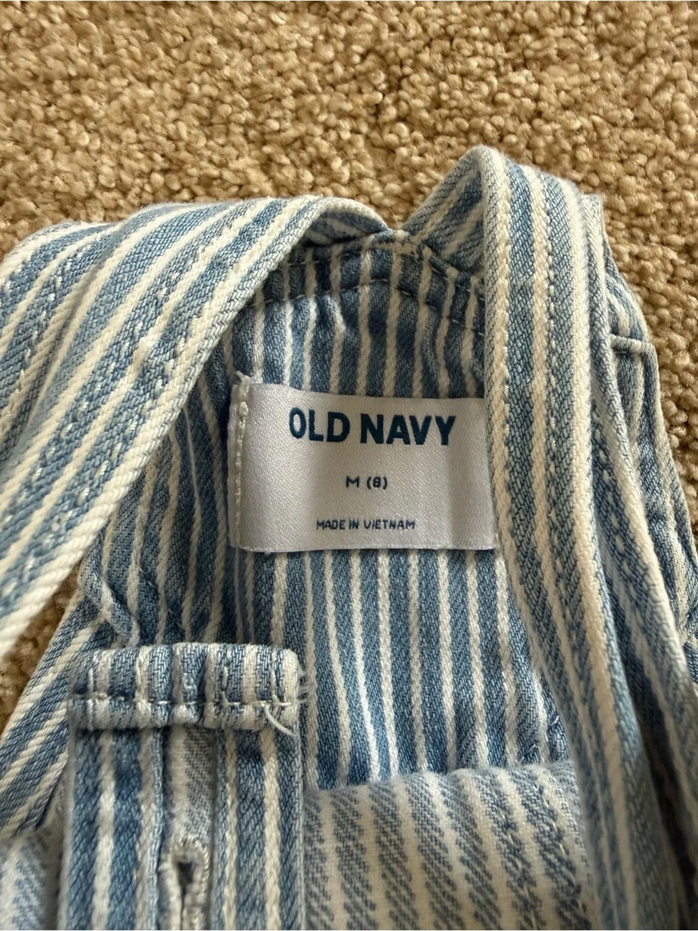 Old Navy Kids Blue Striped Denim Short Overalls Size Medium / 8